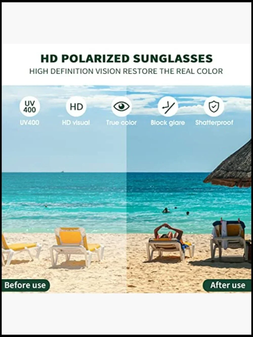 Square Polarized Wood Sunglasses UV400 Protection Unisex
